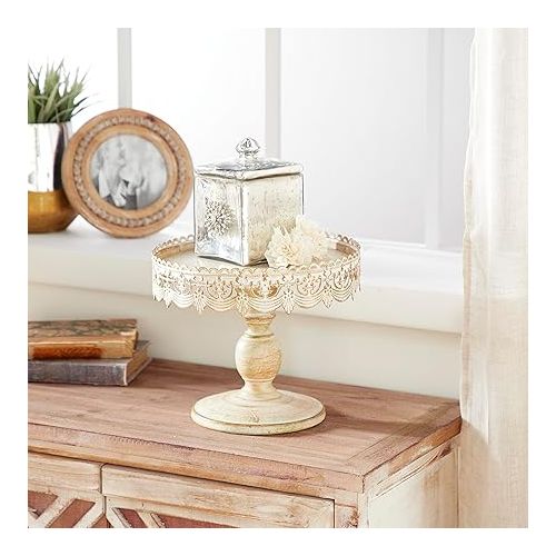  Deco 79 Metal Cake Stand with Lace Inspired Edge, 10