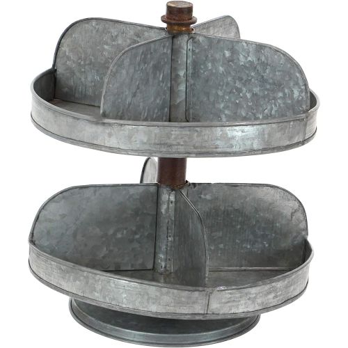  Deco 79 49204 Galvanized Metal 2-Tier Tray Stand, 13 x 12, Gray