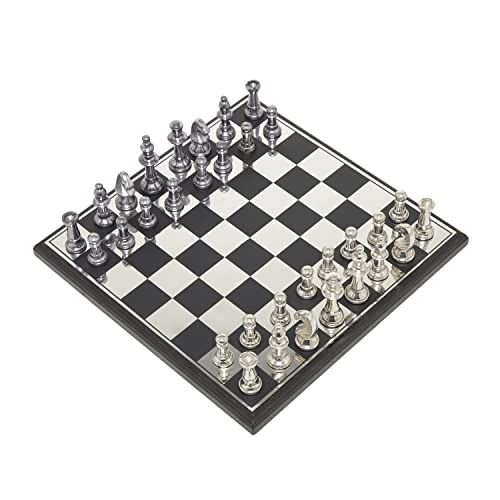  Deco 79 Traditional Aluminum Game Set, Set, Decorative, Gift, Classic Game Set, Housewarming fit, Wedding Gift, 17 L x 17 W x 5 H, Black