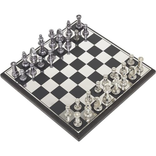  Deco 79 Traditional Aluminum Game Set, Set, Decorative, Gift, Classic Game Set, Housewarming fit, Wedding Gift, 17 L x 17 W x 5 H, Black