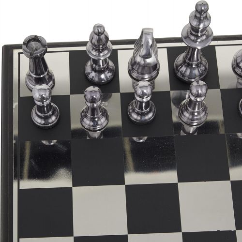  Deco 79 Traditional Aluminum Game Set, Set, Decorative, Gift, Classic Game Set, Housewarming fit, Wedding Gift, 17 L x 17 W x 5 H, Black