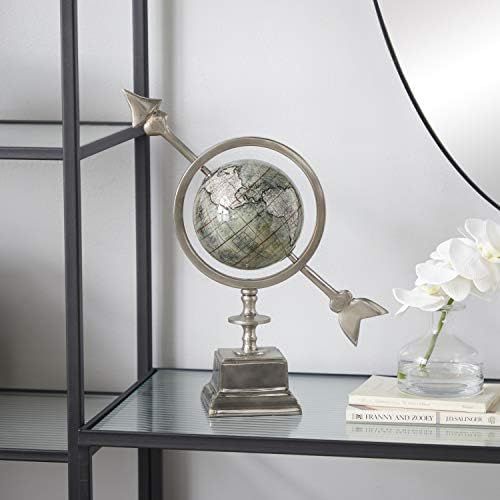  Deco 79 43500 Polished Aluminum and PVC Decorative Globe, 14 x 13, Silver/Gray