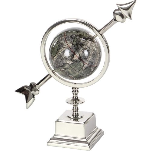  Deco 79 43500 Polished Aluminum and PVC Decorative Globe, 14 x 13, Silver/Gray