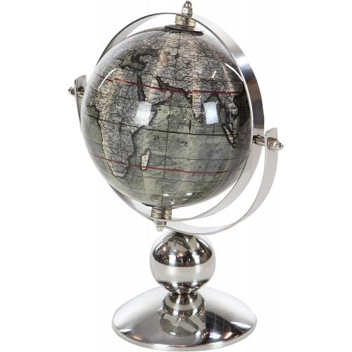  Deco 79 43487 Stainless Steel and PVC Decorative Globe, 10 x 8, Brown/White/Silver