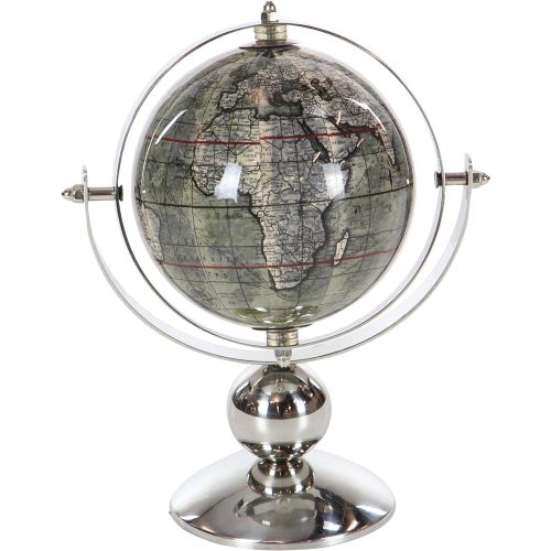  Deco 79 43487 Stainless Steel and PVC Decorative Globe, 10 x 8, Brown/White/Silver