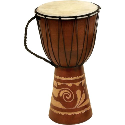  [아마존베스트]Deco 79 89847 Wood Leather Djembe Drum Home Decor Product, 16H/9W