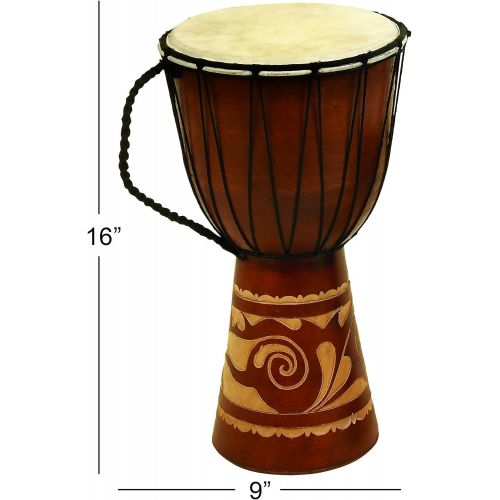  [아마존베스트]Deco 79 89847 Wood Leather Djembe Drum Home Decor Product, 16H/9W