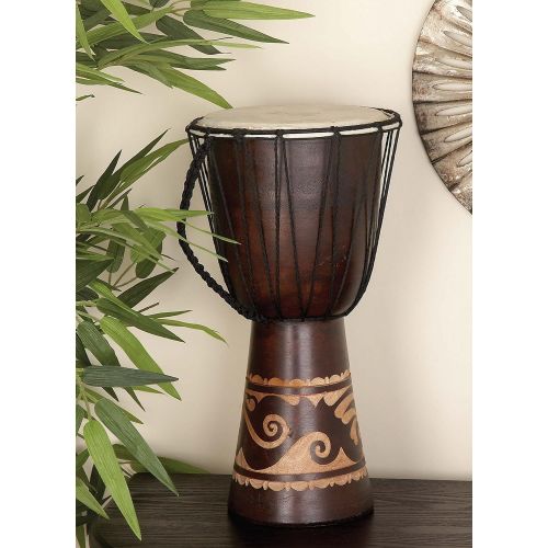  [아마존베스트]Deco 79 89847 Wood Leather Djembe Drum Home Decor Product, 16H/9W