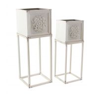 Deco 79 86948 Farmhouse Metal Square Planters with Stands, 12 W x 35 H, White