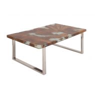 Deco 79 Stainless Steel Teak and Resin Table, Clear/Brown/Silver
