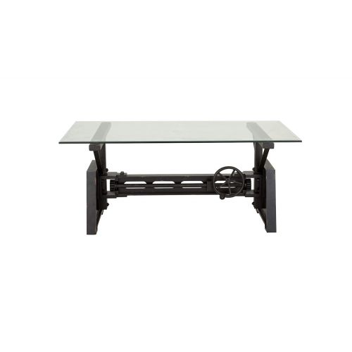  Deco 79 42928 Industrial Wood, Metal and Glass Coffee Table, 27 W x 20 H, Clear, Gray