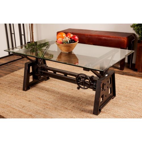  Deco 79 42928 Industrial Wood, Metal and Glass Coffee Table, 27 W x 20 H, Clear, Gray