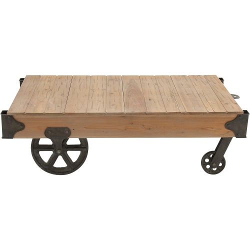  Deco 79 Wood Cart Coffee Table, 56 by 16-1/2-Inch