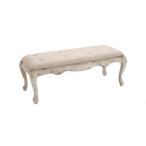  Deco 79 97196 Wood Fabric Bench, 48 x 19, White