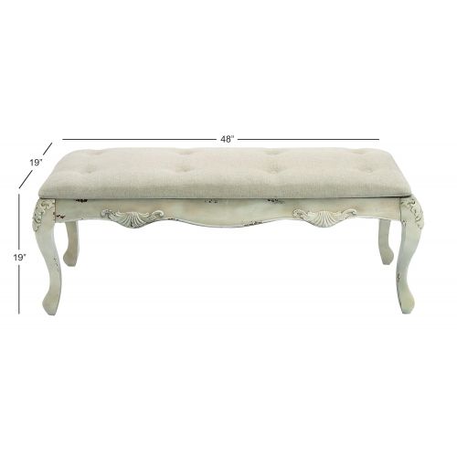  Deco 79 97196 Wood Fabric Bench, 48 x 19, White