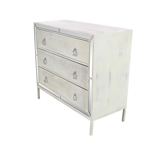  Deco 79 56690 Mirrored Wooden Chest 32 x 35 White/Reflective