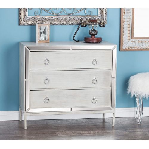  Deco 79 56690 Mirrored Wooden Chest 32 x 35 White/Reflective