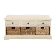 Deco 79 96189 Beige Wood Cabinet w/ Natural Wicker Storage Basket Drawers, 42” x 20”