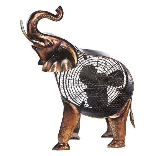  DecoBREEZE Decorative Table Fan, Desk Fan, Two Speed Electric Tabletop Fan, Figurine Fan, 7 inch, African Elephant