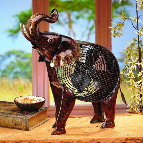  DecoBREEZE Decorative Table Fan, Desk Fan, Two Speed Electric Tabletop Fan, Figurine Fan, 7 inch, African Elephant