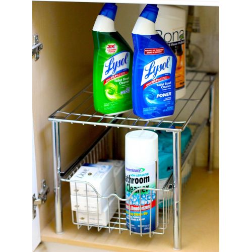  Deco Brothers DecoBros Stackable Under Sink Cabinet Sliding Basket Organizer Drawer,Chrome