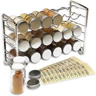 Deco Brothers DecoBros Spice Rack Stand holder with 18 bottles and 48 Labels, Chrome