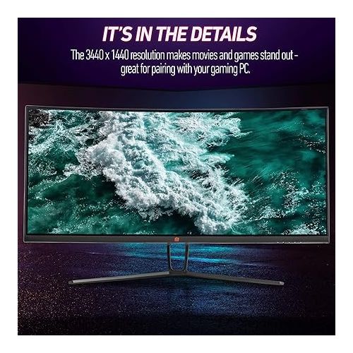  Deco Gear 35” Curved Gaming Ultrawide Monitor, E-LED, 3440x1440 WQHD, 120hz, 1ms MPRT, 21:9, Adaptive Sync, HDMI 2.0 x2, DisplayPort 1.4 x2, 99% sRGB, Picture in Picture Modes, Anti-Glare Matte Screen