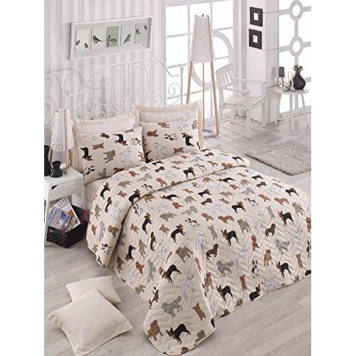  [아마존베스트]DecoMood Animals Dogs Bedding, Full/Queen Size Bedspread/Coverlet Set, Dogs Themed Girls Boys Bedding, 3 PCS,