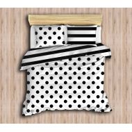 DecoMood Stripped Polka Dot Bedding Set, Full/Queen Size Quilt/Duvet Cover Set, Black and White Girls Boys Bed Set,Reversible, Comforter Included (5 Pcs)