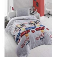 DecoMood Cars Bedding Set, Single/Twin Size Quilt/Duvet Cover Set, Racing Cars Themed, Boys Bed Set, Grey (3 Pieces)