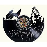 DecoStyleStudio The Wolf Howls to The Moon Vinyl Wall Clock Decor For Walls From Vinyl Records Handmade Reclaimed Decoration Wall Decor Sign