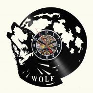 DecoStyleStudio The Wolf Howls to The Moon Vinyl Wall Clock Decor For Walls From Vinyl Records Handmade Reclaimed Decoration Wall Decor Sign