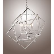 Decomust Dot Com 31 X 38 Steel Cage Large Lantern Cubist Pendant Light Iron Art Design Candle-Style Chandelier Pendant , Ceiling Light Fixture Frame Cage ( Polished Nickel )