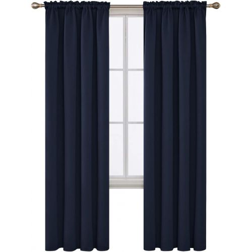  [아마존 핫딜]  [아마존핫딜]Deconovo Navy Blue Blackout Curtains Rod Pocket Curtain Panels Room Darkening Curtains for Living Room 52 W x 84 L Inch 2 Panels