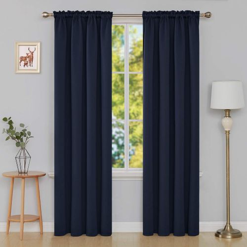 [아마존 핫딜]  [아마존핫딜]Deconovo Navy Blue Blackout Curtains Rod Pocket Curtain Panels Room Darkening Curtains for Living Room 52 W x 84 L Inch 2 Panels
