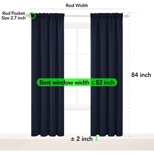  [아마존 핫딜]  [아마존핫딜]Deconovo Navy Blue Blackout Curtains Rod Pocket Curtain Panels Room Darkening Curtains for Living Room 52 W x 84 L Inch 2 Panels