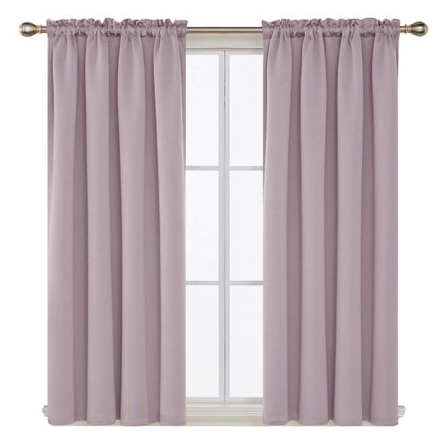  [아마존 핫딜]  [아마존핫딜]Deconovo Pink Lavender Blackout Curtains Rod Pocket Curtain Panels Thermal Insulated Curtains for Nursery 52W x 63L Inch 2 Panels