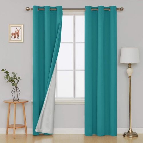  [아마존 핫딜]  [아마존핫딜]Deconovo Room Darkening Blackout Curtains Thermal Insulated Grommets Energy Saving Drapes with Silver Coating Sunlight Blocking Drapes for Bedroom 42W x 95L inch Teal 2 Panels