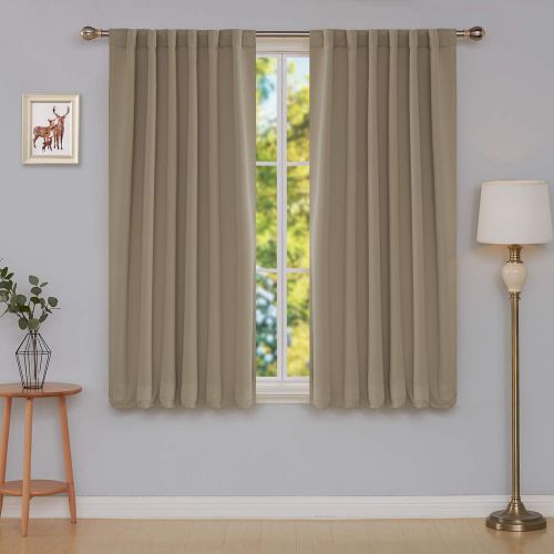  [아마존 핫딜] [아마존핫딜]Deconovo Solid Back Tab and Rod Pocket Curtains Thermal Insulated Blackout Window Curtains for Kitchen 52x54 Inch Khaki 2 Panels