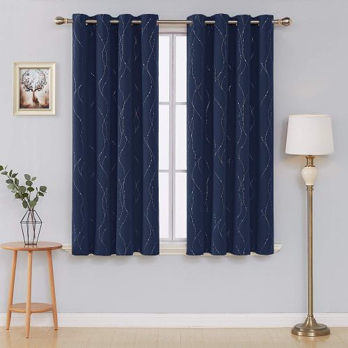  [아마존핫딜][아마존 핫딜] Deconovo Blackout Curtains Grommet Top Drapes Wave Line and Dots Printed Bedroom Blackout Curtains for Kids Room 52 x 63 Inch Navy Blue 2 Panels