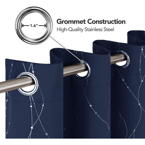  [아마존핫딜][아마존 핫딜] Deconovo Blackout Curtains Grommet Top Drapes Wave Line and Dots Printed Bedroom Blackout Curtains for Kids Room 52 x 63 Inch Navy Blue 2 Panels