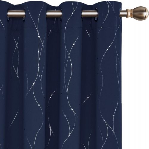  [아마존핫딜][아마존 핫딜] Deconovo Blackout Curtains Grommet Top Drapes Wave Line and Dots Printed Bedroom Blackout Curtains for Kids Room 52 x 63 Inch Navy Blue 2 Panels