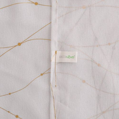  [아마존핫딜][아마존 핫딜] Deconovo Grommet White Sheer Curtains 96 Wave Line with Dots Foil Printed Linen Look Transparent Curtains for Dining Room 52W x 96L Gold 2 Panels