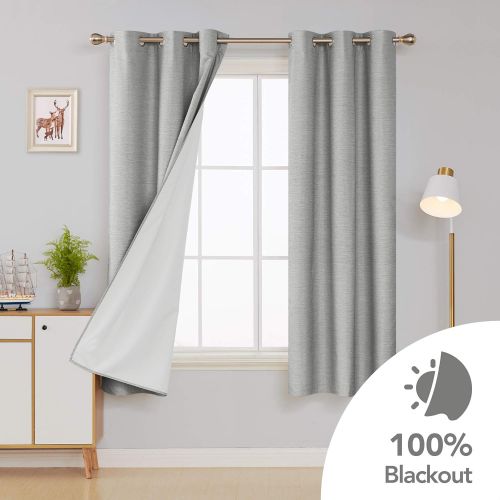  [아마존 핫딜] Deconovo Shiny Textured Blackout Curtains Sun Blocking Thermal Insulated Panel Drapes with White Coating 42W x 72L for Living Room Light Grey 2 Panels