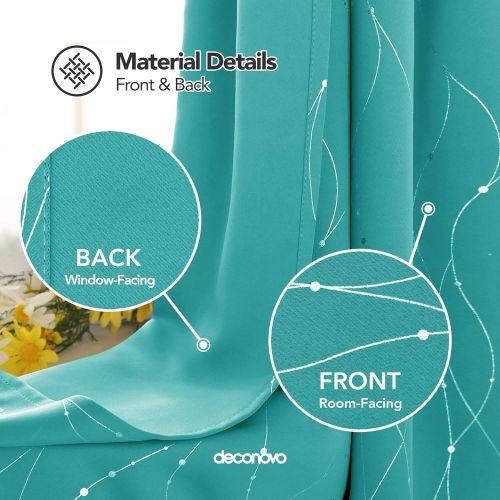  [아마존 핫딜] Deconovo Grommet Top Blackout Curtains Wave Line with Dots Foil Printed Light Blocking Window Draperies for Sliding Glass Door 52 x 84 Inch Turquoise 2 Panels