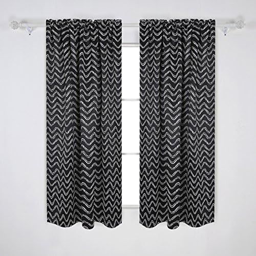  Deconovo Curtains Ocean Wave Print Rod Pocket Blackout Window Curtians for Kids Room, 42x63 Inch, Black