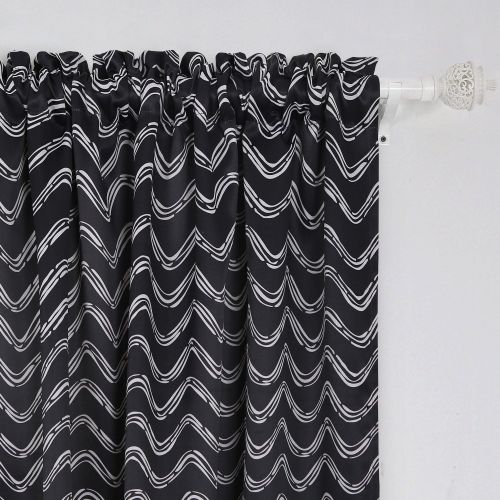  Deconovo Curtains Ocean Wave Print Rod Pocket Blackout Window Curtians for Kids Room, 42x63 Inch, Black