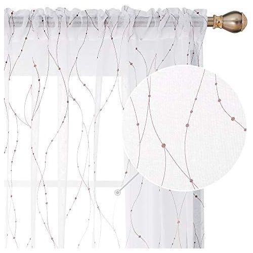  [아마존베스트]Deconovo White Sheer Curtains 45 Inch Long Dots Printed Rod Pocket Sheer Window Curtains for Dining Room 52W x 45L 2 Panels Dark Gold