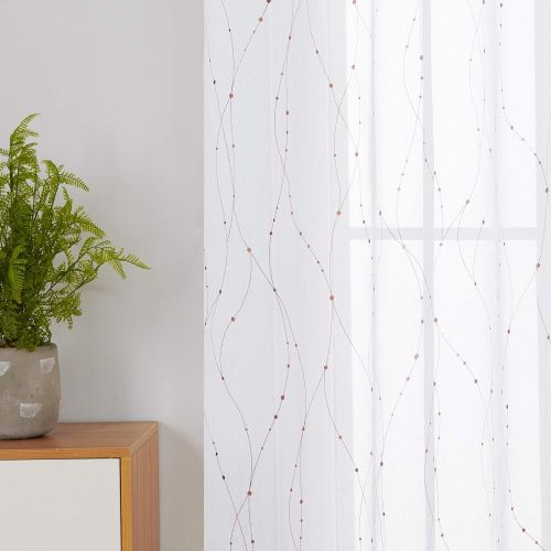  [아마존베스트]Deconovo White Sheer Curtains 45 Inch Long Dots Printed Rod Pocket Sheer Window Curtains for Dining Room 52W x 45L 2 Panels Dark Gold