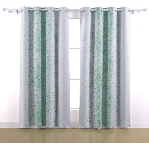  Deconovo Green Spring Floral Design Window Blackout Curtain 52x63,1 Pair